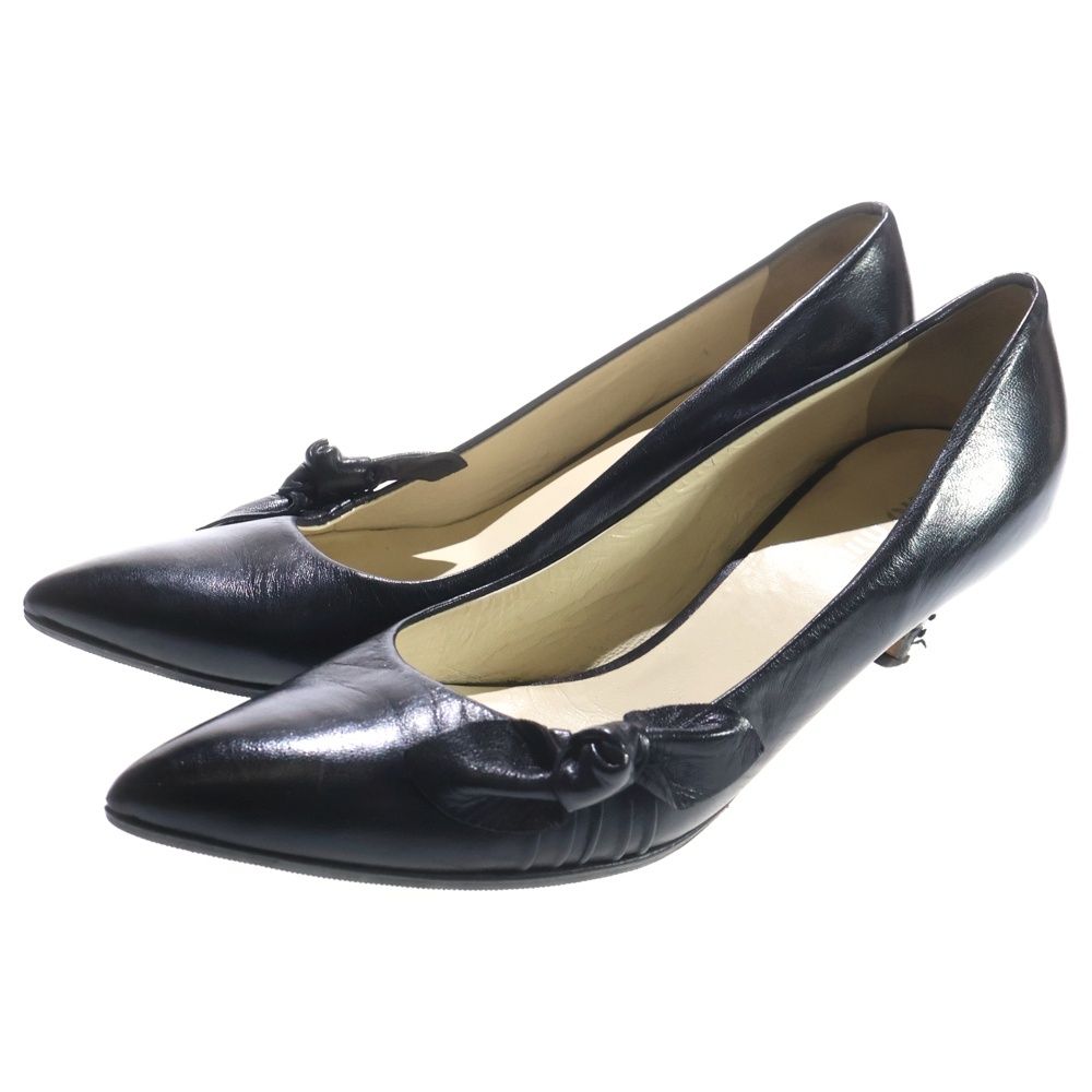 miumiu (ミュウミュウ) ポインテッドトゥ リボンデザイン レザー