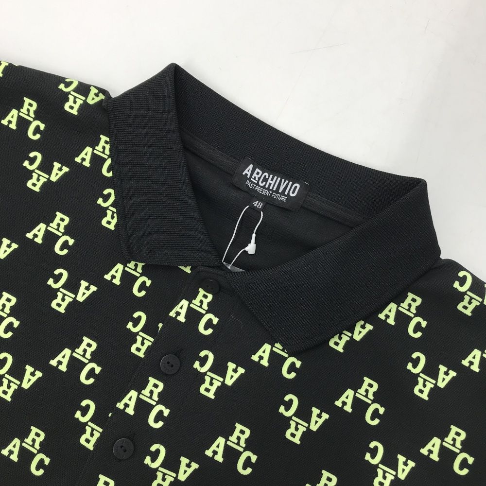 サイズ：48 ARCHIVIO アルチビオ 半袖ポロシャツ 総柄 ブラック系