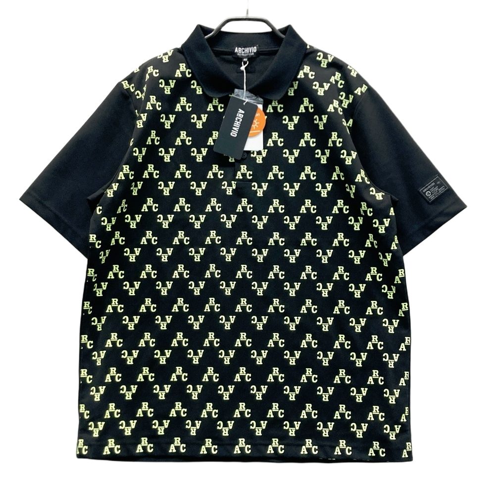 サイズ：48 ARCHIVIO アルチビオ 半袖ポロシャツ 総柄 ブラック系