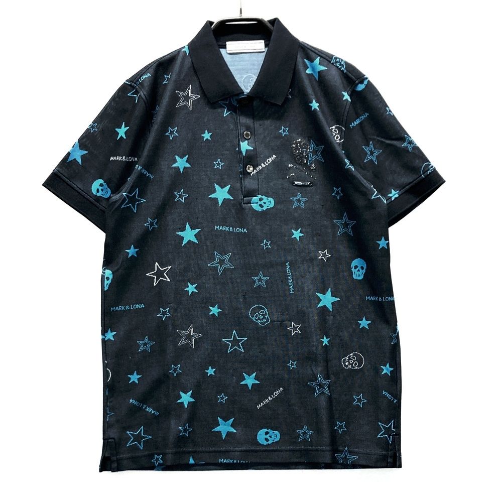 サイズ：M MARK&LONA マークアンドロナ 半袖ポロシャツ 星 スカル 総柄