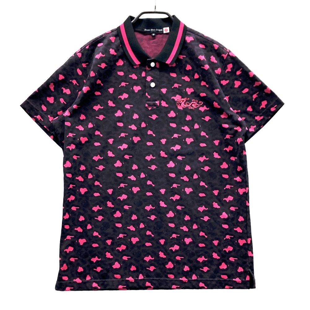 新品級 ダンスウィズドラゴン プリーツ L ポロシャツ 花柄 刺繍 半袖 ゴルフ サイズ：3 DANCE WITH DRAGON ダンスウィズドラゴン 半袖ポロシャツ