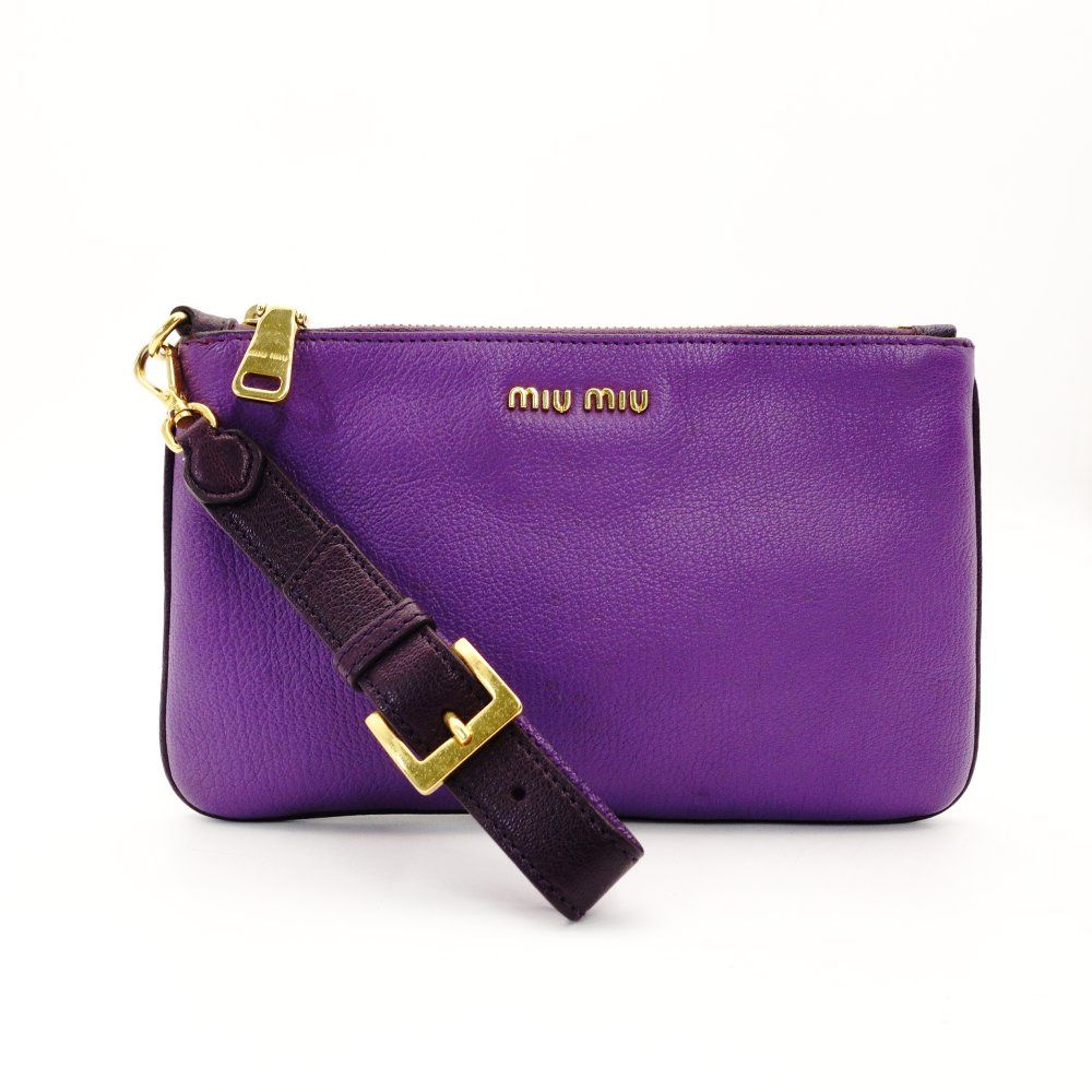 ミュウミュウ MIU MIU レザーポーチ パープル クラッチバッグ 紫