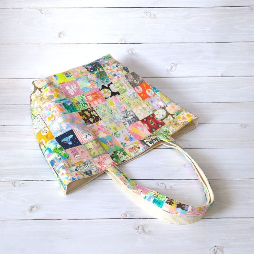 ユキエモン☆肩掛けトートバッグ（アニバーサリーパッチワーク