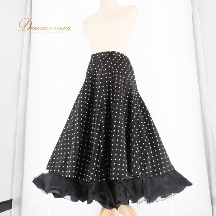 社交ダンス衣装 スカート レディース サンシアルファ 白 ドット 水玉