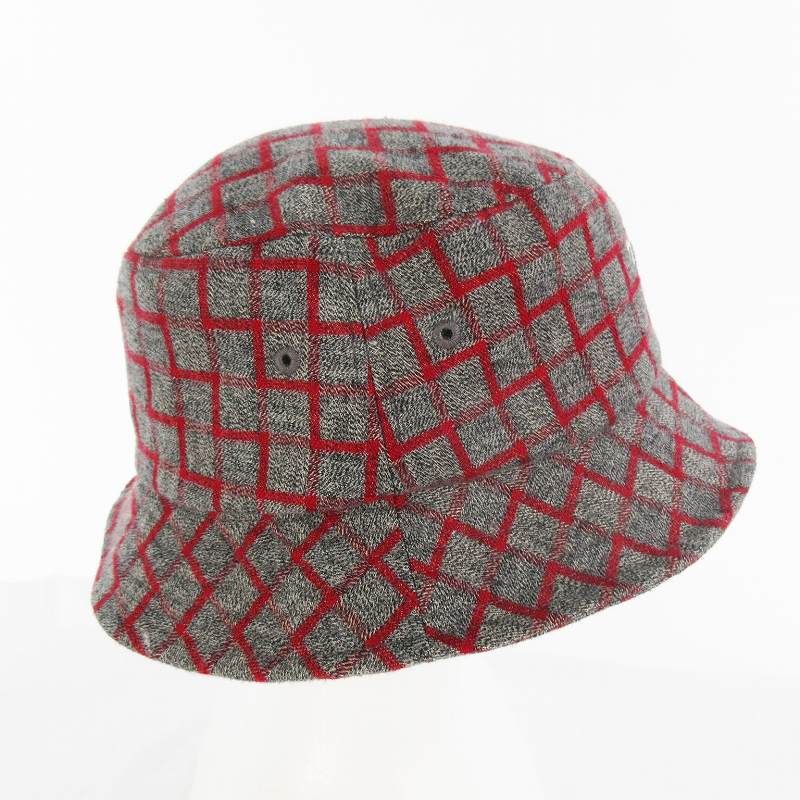 ステューシー STUSSY バケット ハット 幾何学模様 チェック ロゴ 刺繍