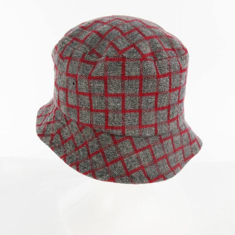 Stussy バケットハット 黒/赤/白 ステューシー STUSSY バケット ハット 幾何学模様 チェック ロゴ 刺繍