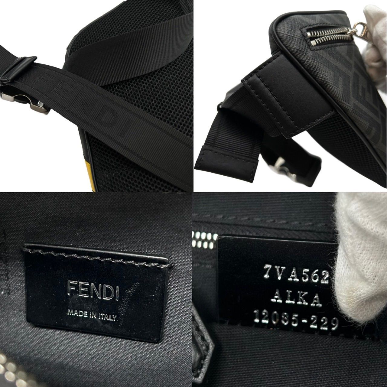 【美品】フェンディ ズッカ ボディバッグ ウエストポーチ ズッカ ナイロン 黒 FENDI フェンディ PVC ボディバッグ ダイヤゴナル ズッカ メンズ