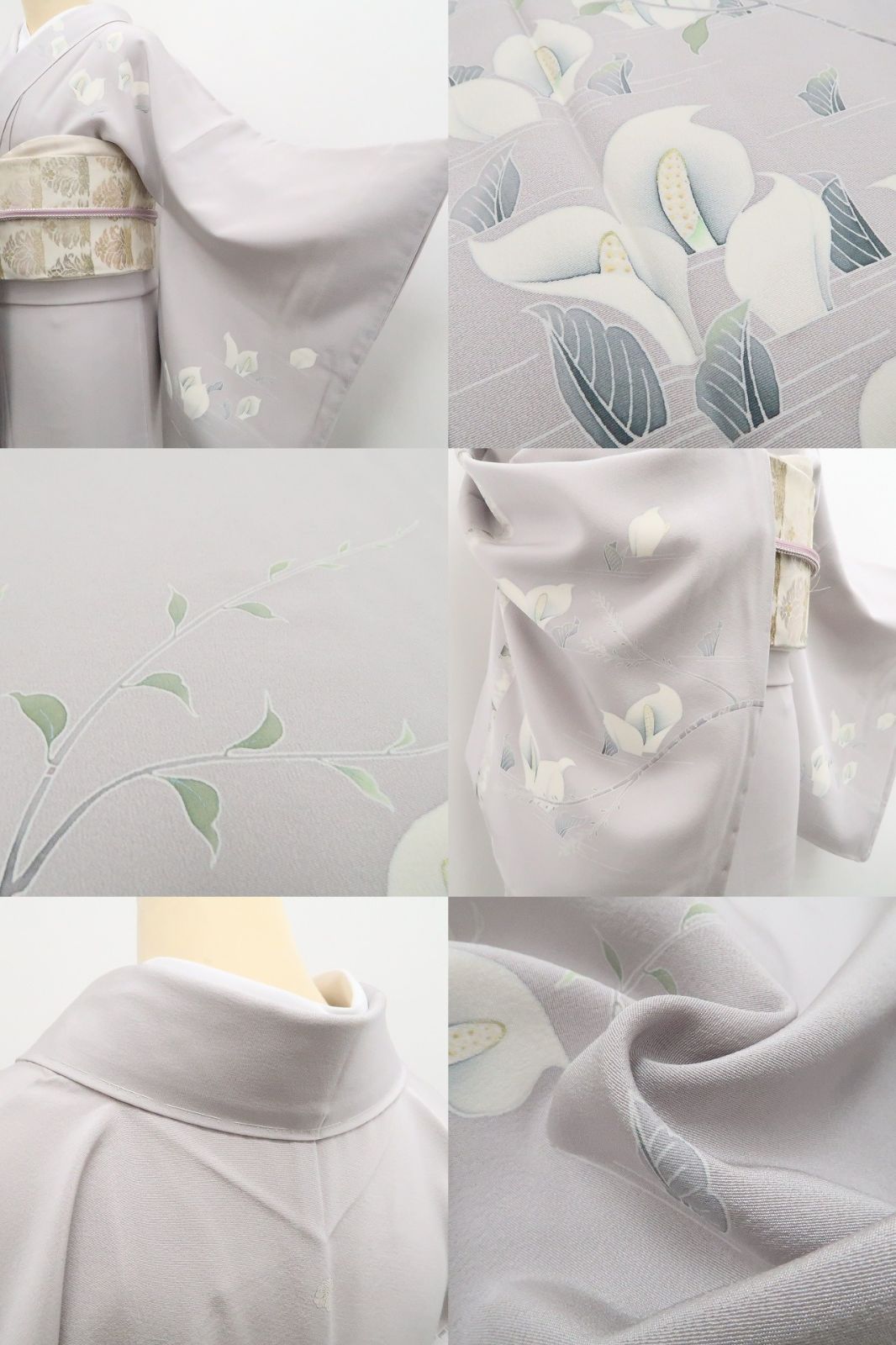 ❁tomihisa❁新品 水芭蕉 落款 着物 正絹 仕付け糸付 作家物”清らかな