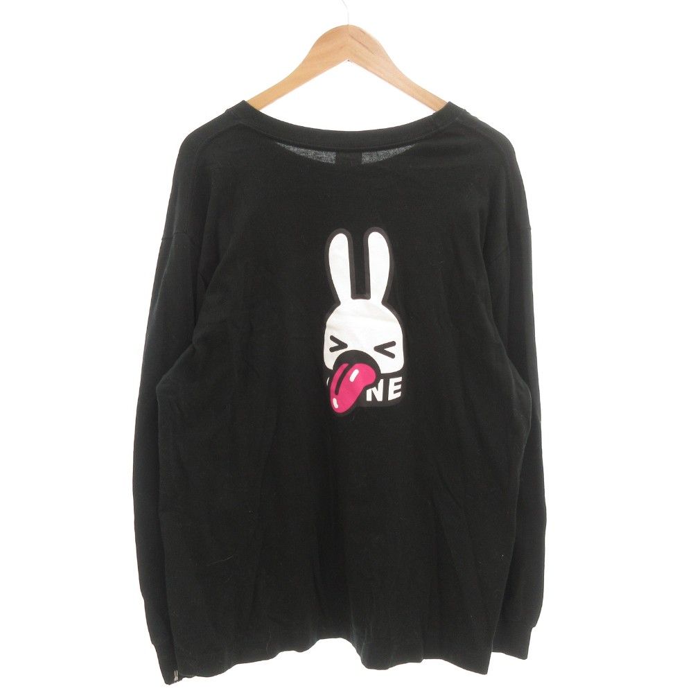 キューン CUNE Tシャツ 長袖 ロンT クルーネック XL うさぎプリント 黒