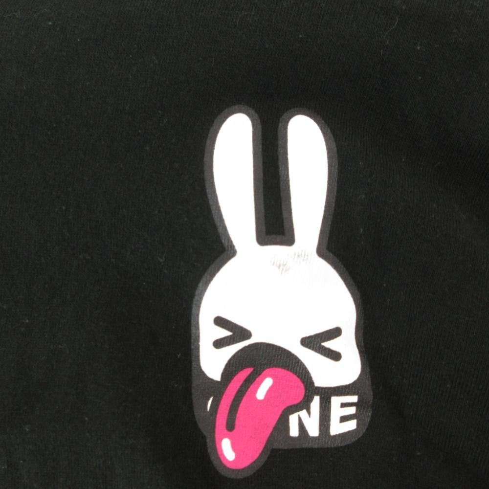 キューン CUNE Tシャツ 長袖 ロンT クルーネック XL うさぎプリント 黒
