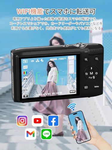 AiMike スマホに送れる デジタルカメラ 5K デジカメ WIFI転送機能 7200