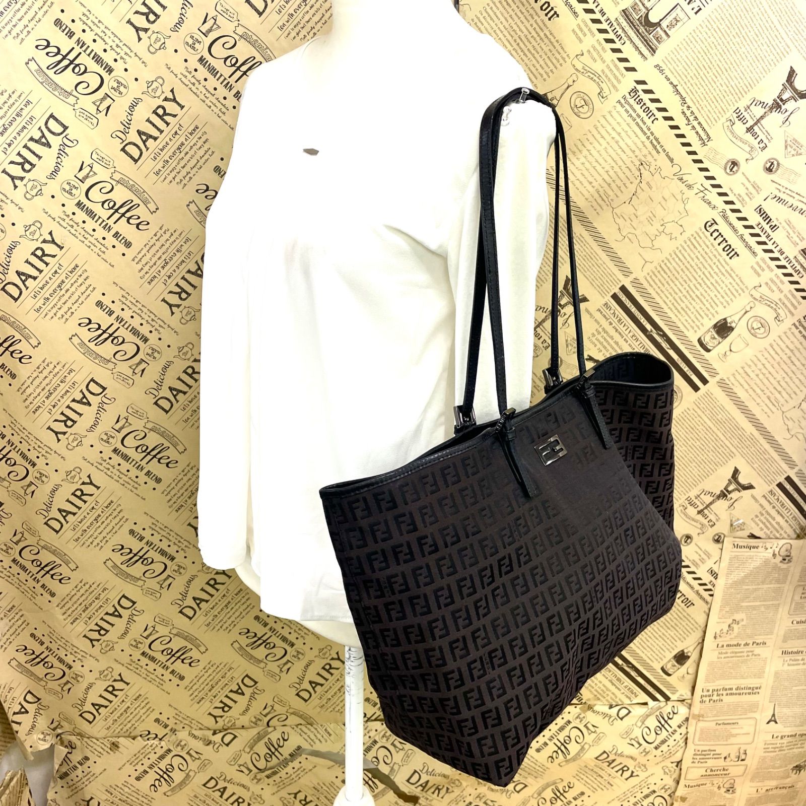 フェンディ トート ショルダーバッグ ズッキーノ ズッカ A4 黒 FZ498