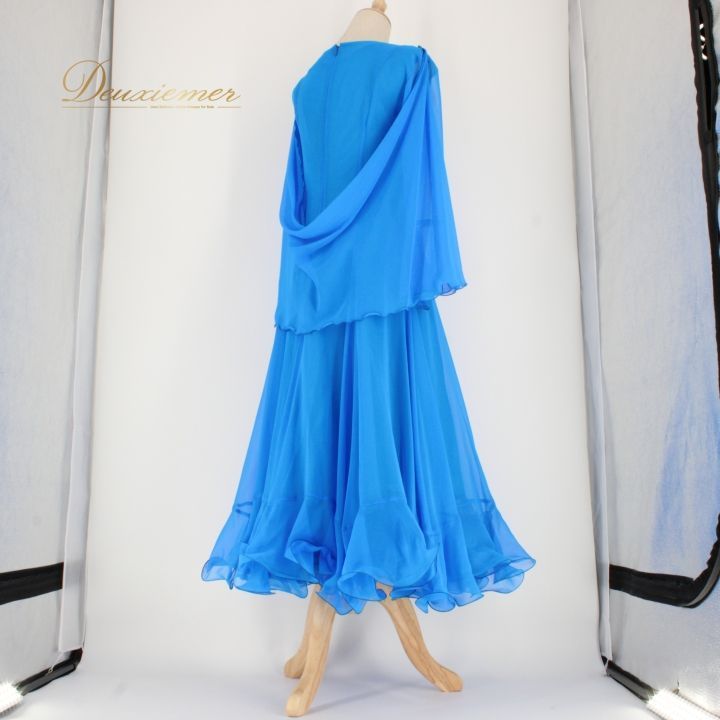 【日本製 社交ダンス衣装】ブルー Sanline ワンピース ドレス 青 社交ダンス 衣装 スタンダード ドレス ワンピース レッスンウェア