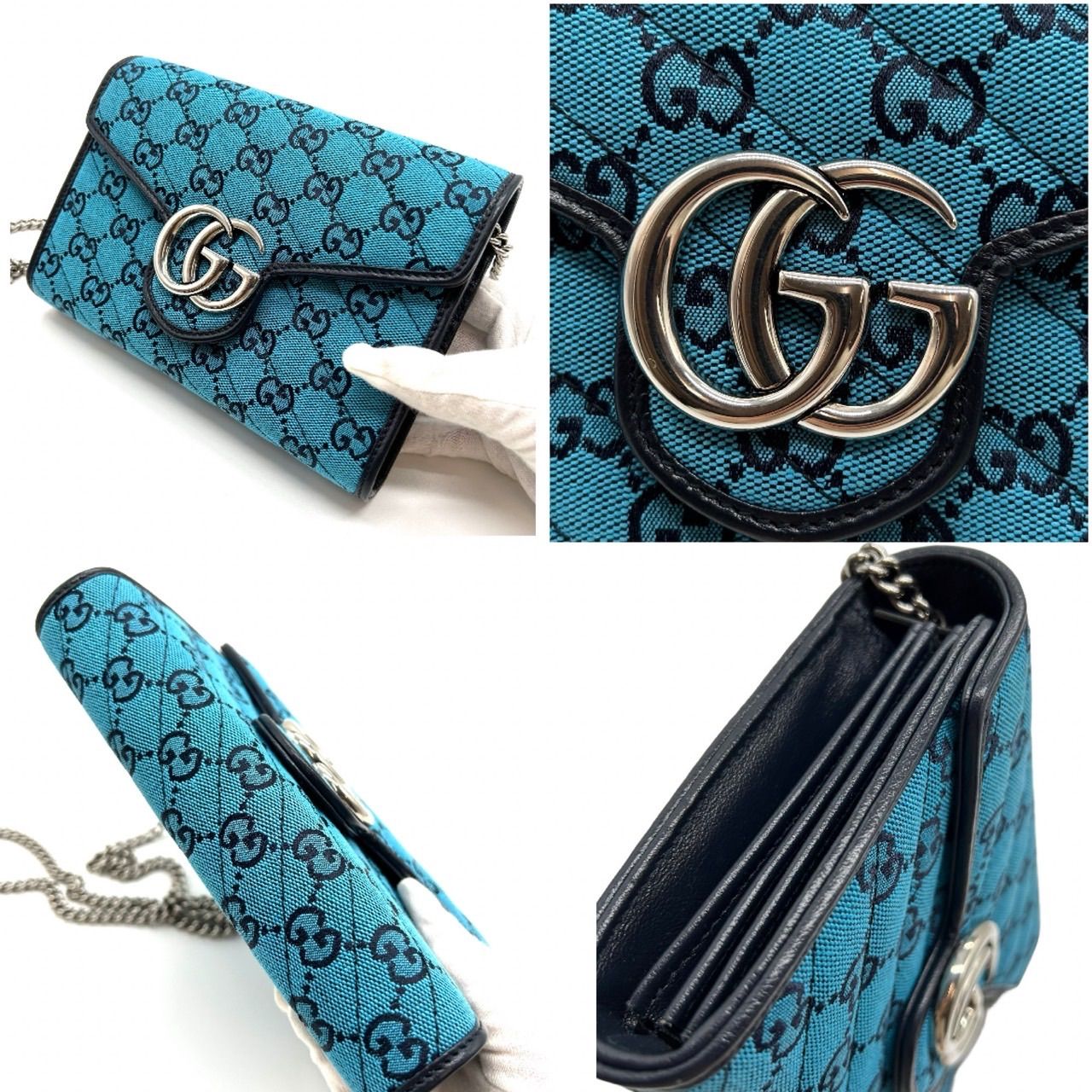 GUCCI グッチ GGマーモント チェーンショルダーバッグ 474575 ブルー
