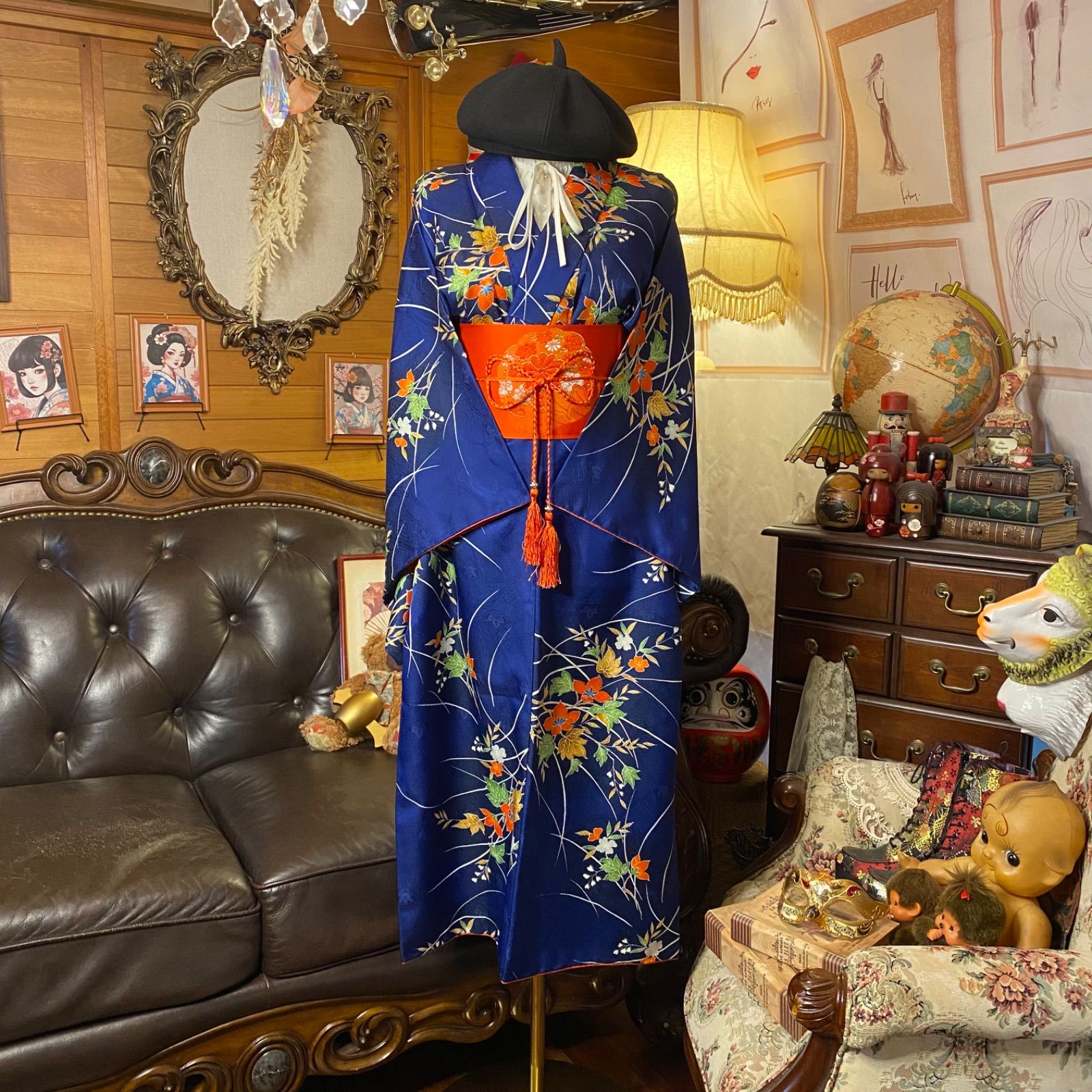 着物リメイク セミロングワンピース／ドレス／洗える化繊 名古屋帯