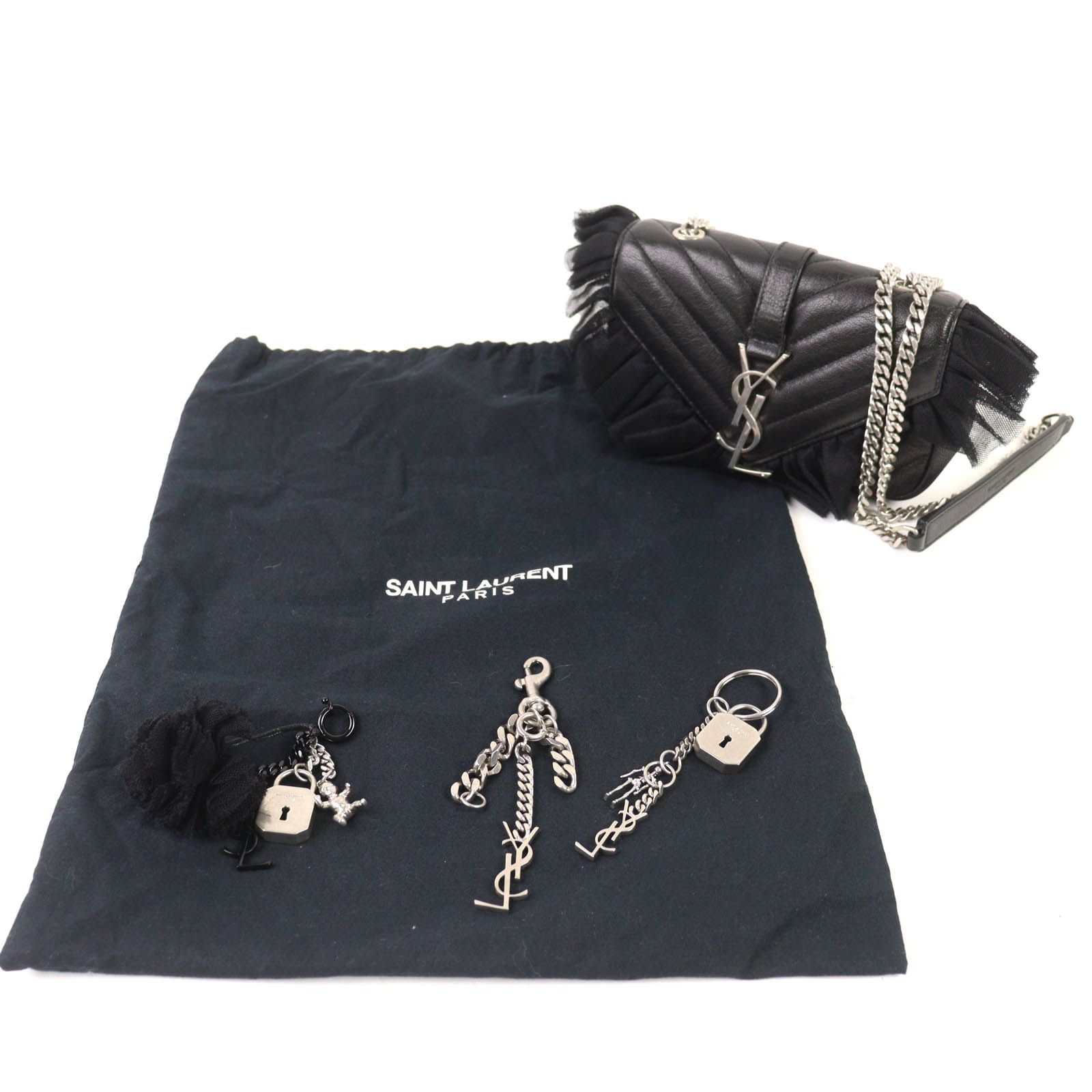 美品◇SAINT LAURENT PARIS サンローランパリ 405328 クラシック ベイビー チェーン レザー ショルダーバッグ ブラック シルバー金具 保存袋付き イタリア製 レディース 美品◇SAINT LAURENT PARIS サンローランパリ 405328 クラシック