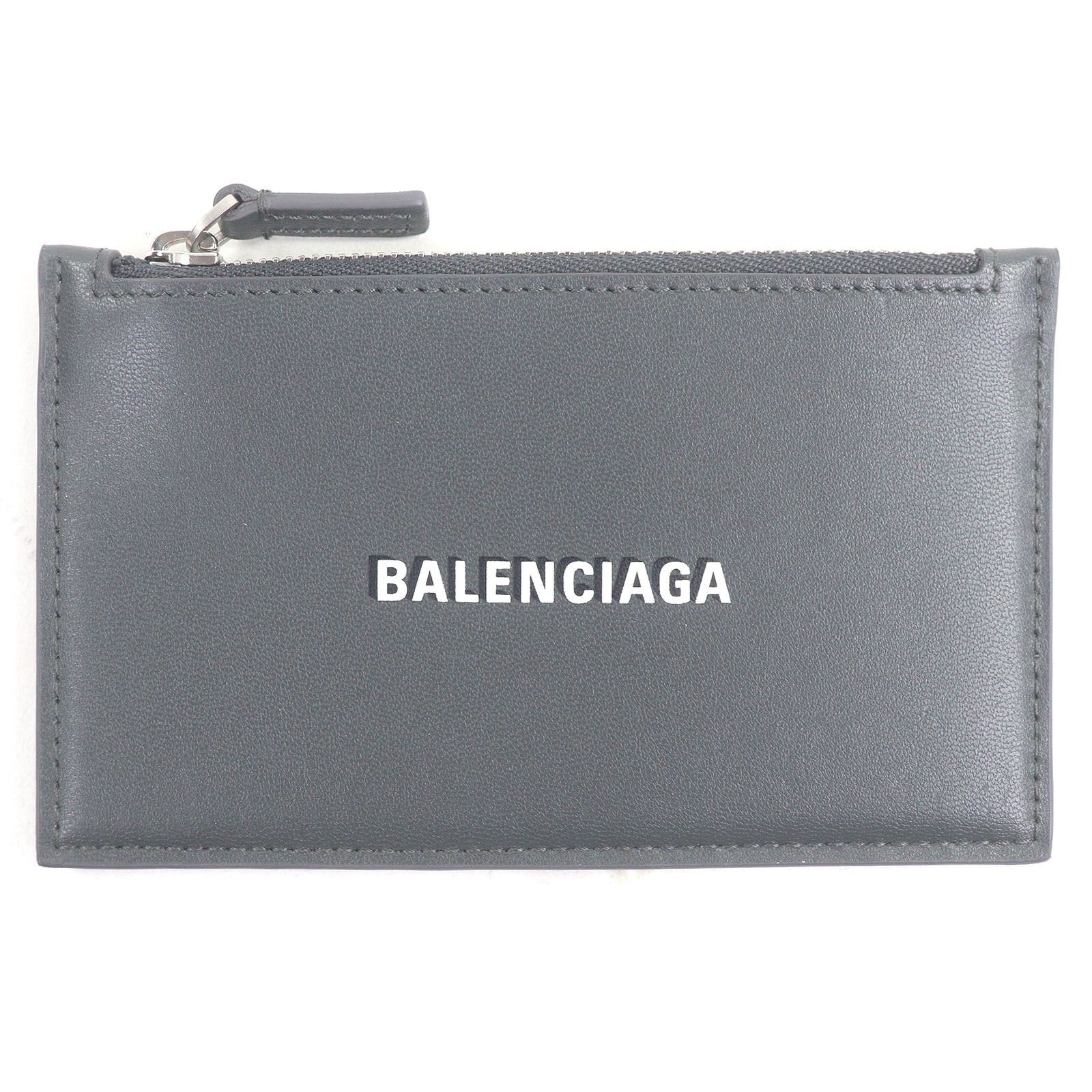 極美品□BALENCIAGA バレンシアガ 594311 ロゴ入り レザー ジップ フラグメントケース 名刺入れ カードケース グレー 箱付き メンズ 極美品□BALENCIAGA バレンシアガ 594311 ロゴ入り レザー ジップ