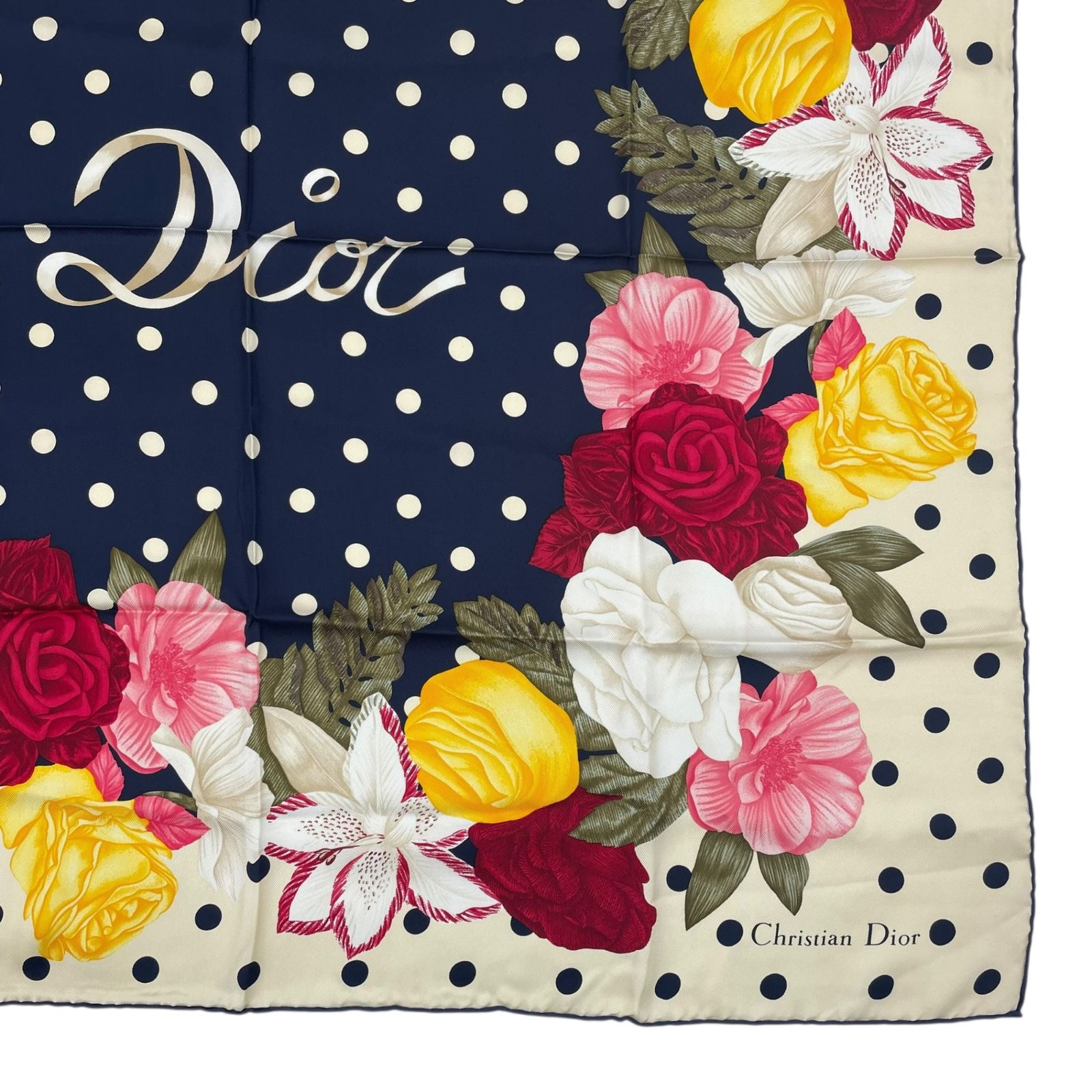 DIORクリスチャンディオール シルク花柄大判スカーフ 極美品 Christian Dior クリスチャン ディオール スカーフ シルク ロゴ