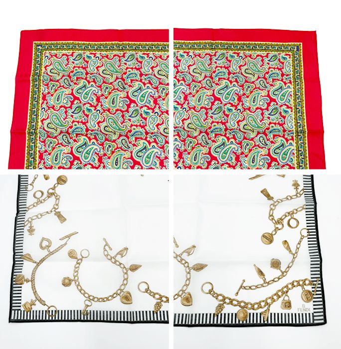 FENDI Longchamp ハンカチ 4点 セット ブランド アソート シルク 綿混