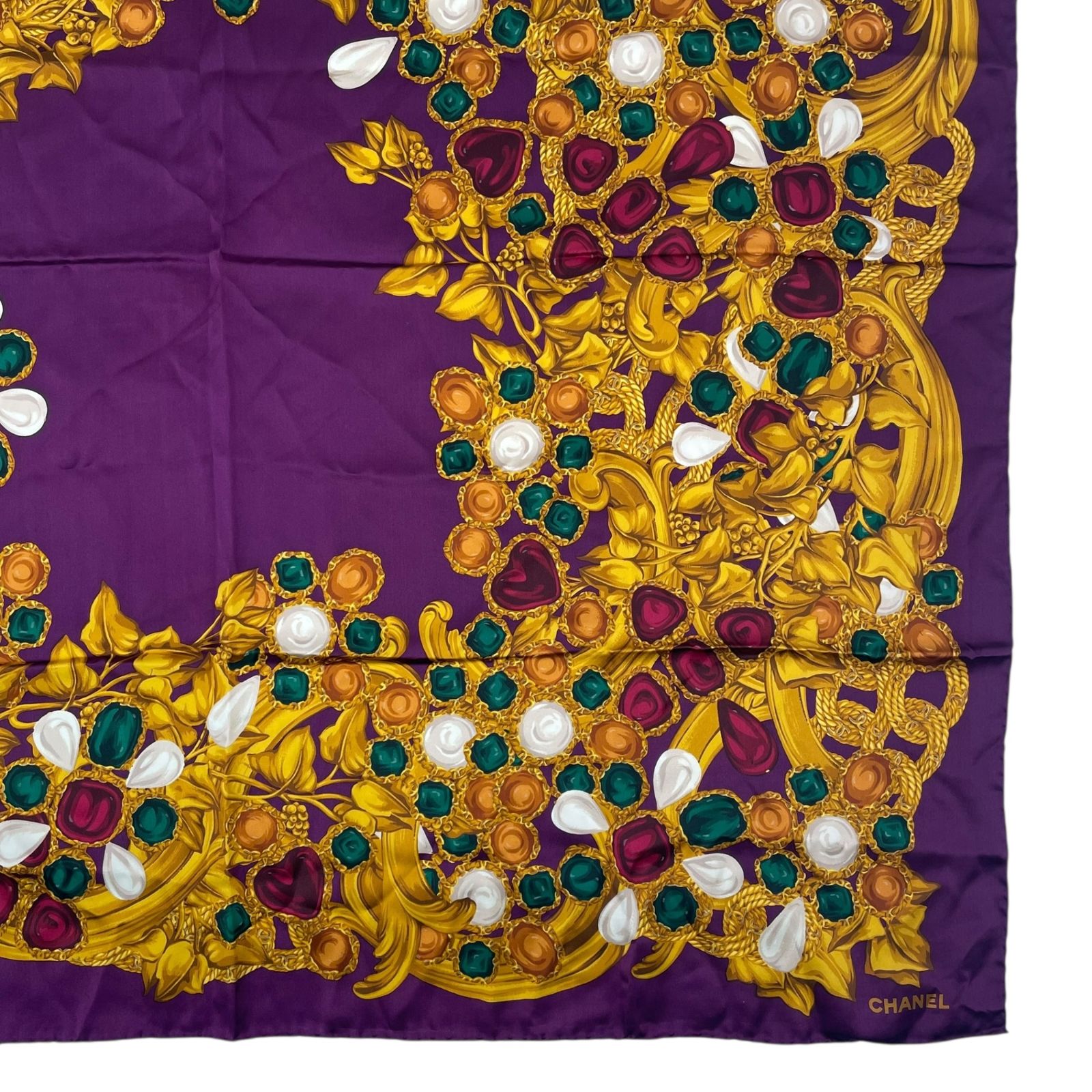 極美品 CHANEL シャネル スカーフ シルク 大判 約96 x 96CM 宝石柄