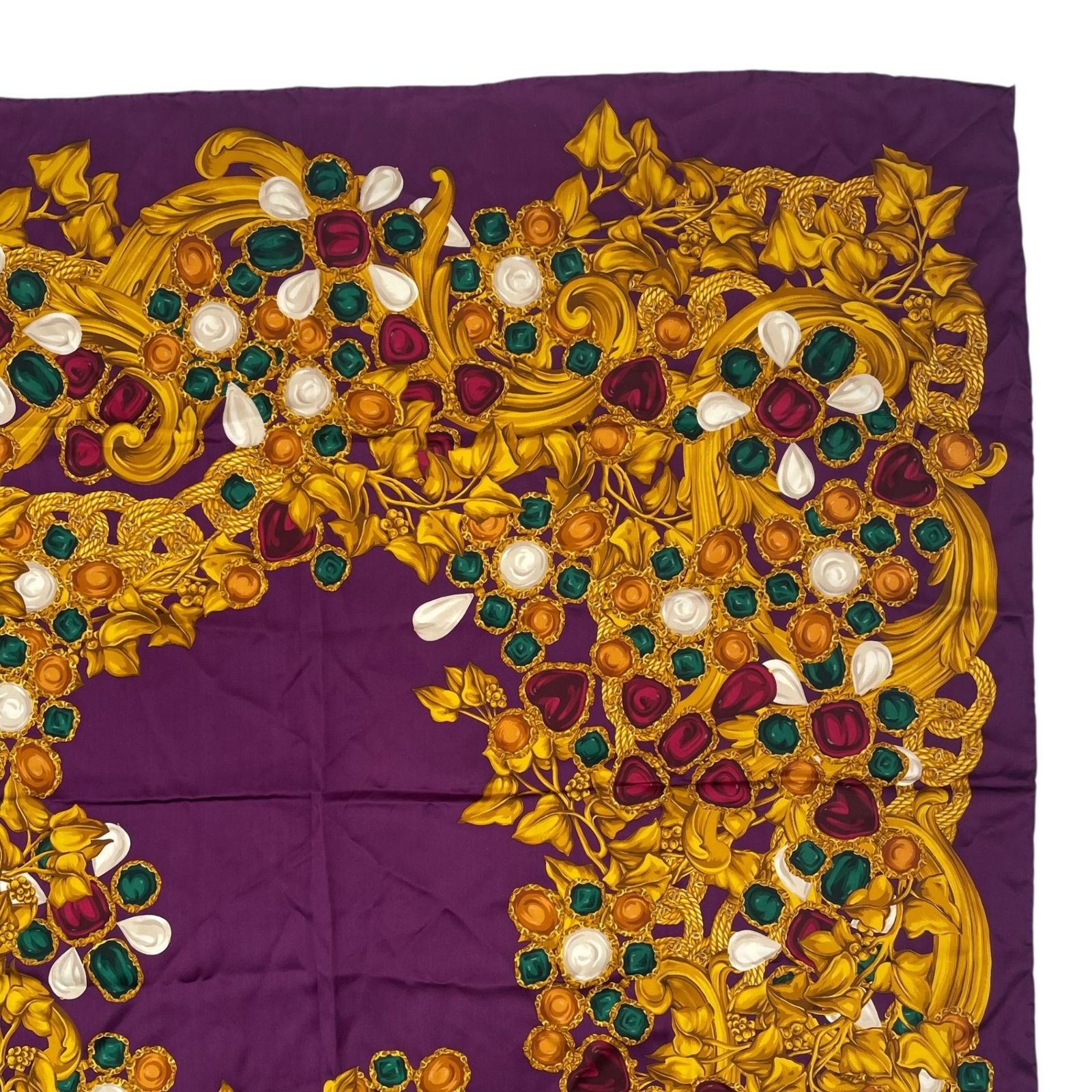 極美品 CHANEL シャネル スカーフ シルク 大判 約96 x 96CM 宝石柄