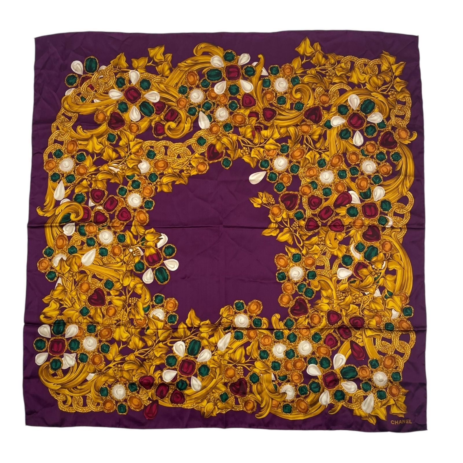 極美品 CHANEL シャネル スカーフ シルク 大判 約96 x 96CM 宝石柄