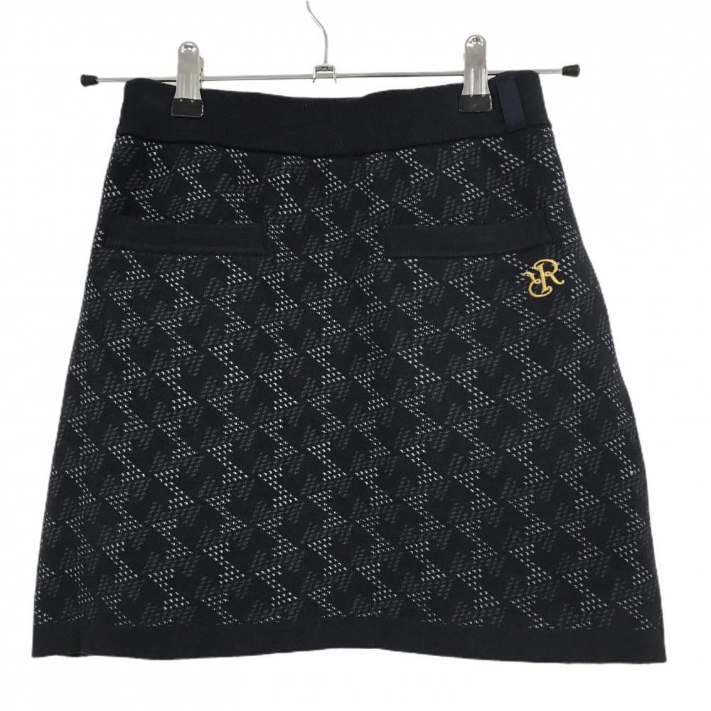 美品】レザレクション ニットスカート ダークネイビー×白 総柄