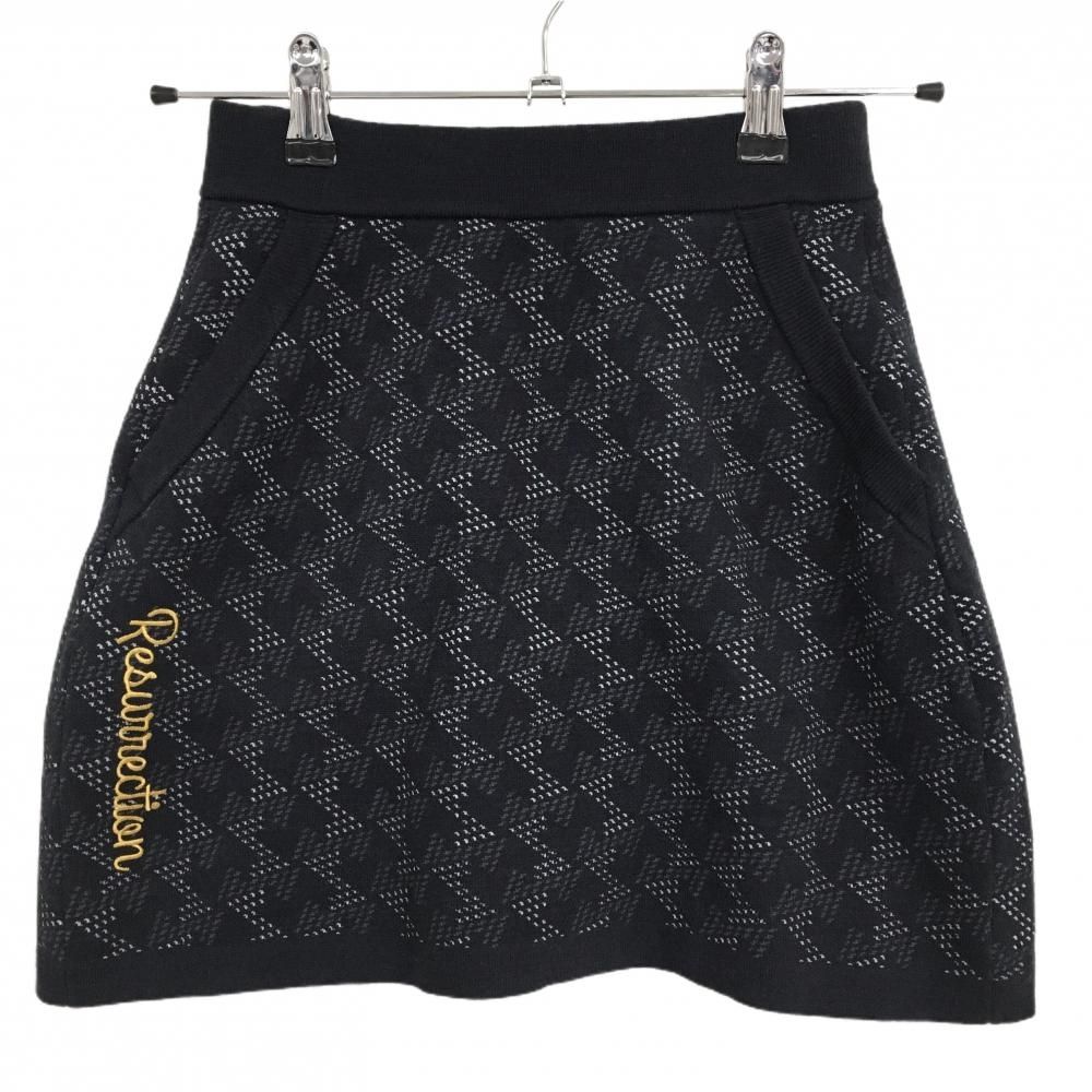 美品】レザレクション ニットスカート ダークネイビー×白 総柄