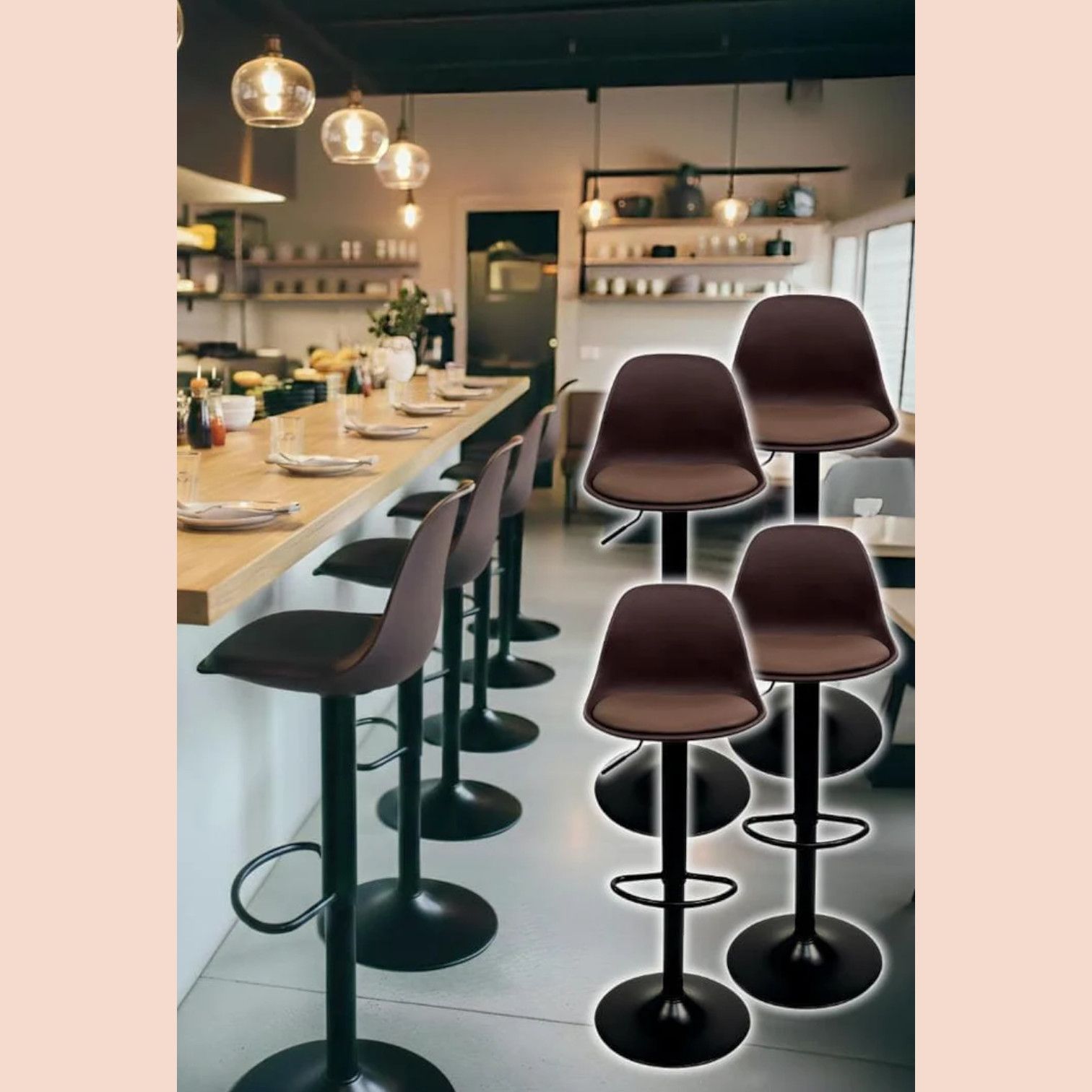 3063 8tail バーチェア 4脚セット ブラウン×ブラック 高さ調整59〜80cm