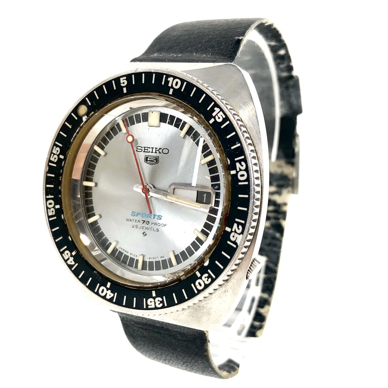SEIKO セイコー 5 SPORTS 6106 8120 AT SS シルバー文字盤 メンズ腕時計 稼働品 PF 769