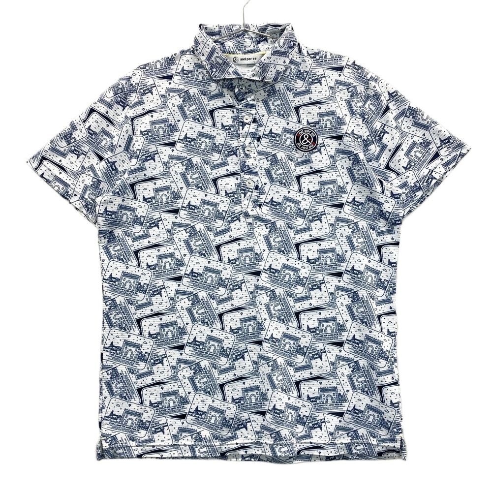 サイズ：L AND PER SE アンパスィ 半袖ポロシャツ 総柄 ホワイト系