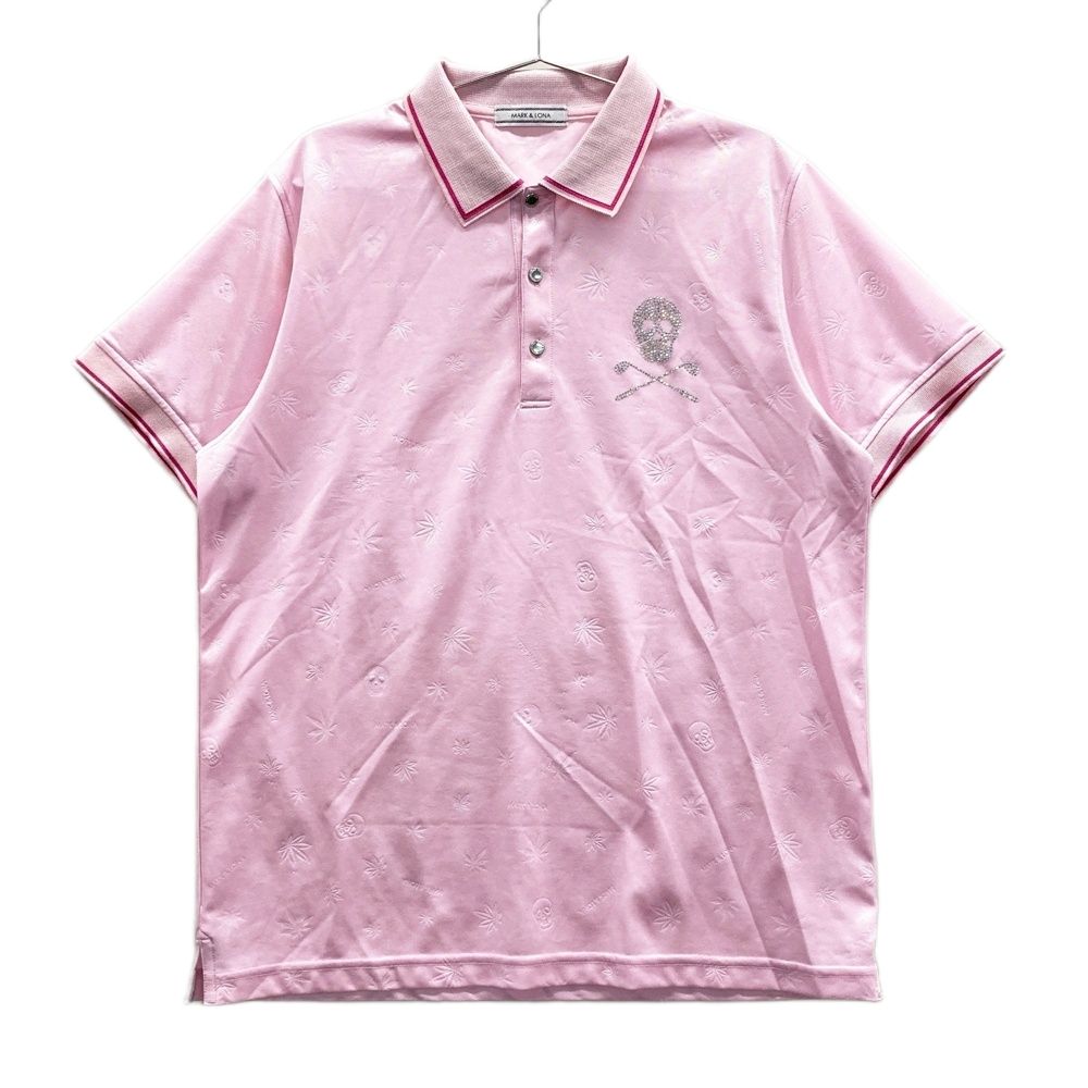 サイズ：XL MARK&LONA マークアンドロナ 半袖ポロシャツ 総柄 ピンク系