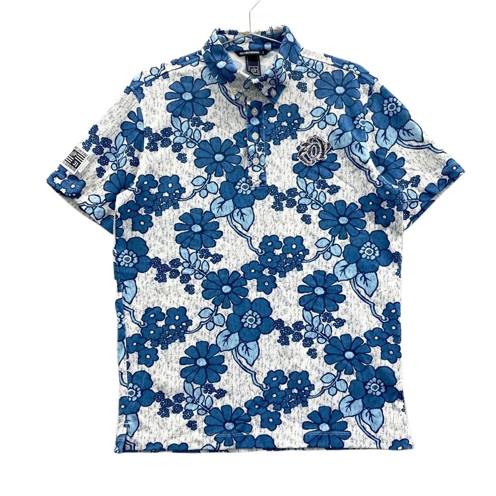 サイズ：1 ZOY ゾーイ 半袖ポロシャツ ボタンダウン 花柄 ブルー系