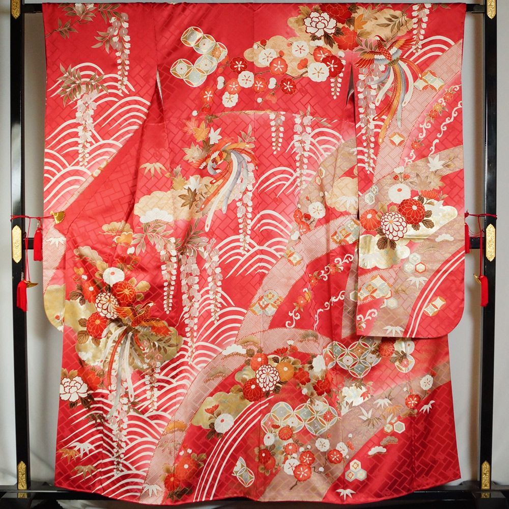振袖セット 振袖・袋帯 2点 セット 三越扱い 波頭に鳳凰、百花模様 M