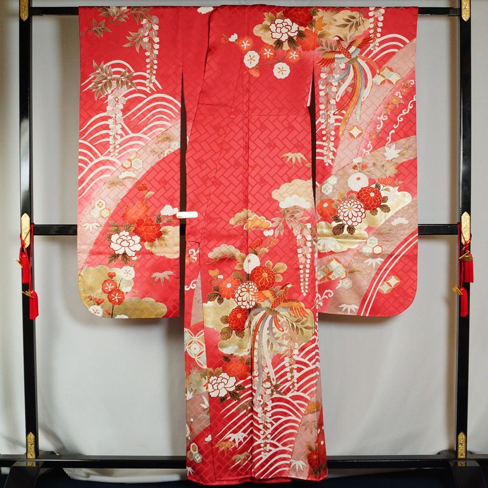 振袖セット 振袖・袋帯 2点 セット 三越扱い 波頭に鳳凰、百花模様 M