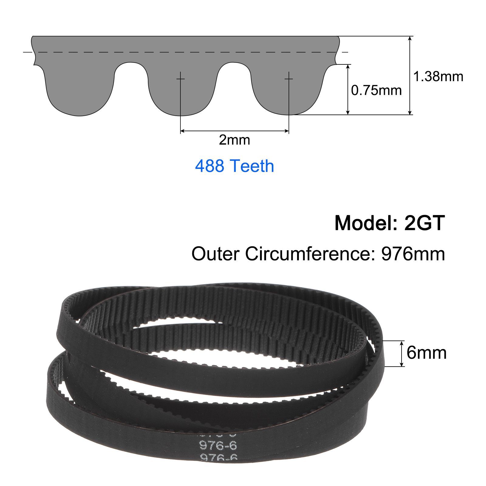 BEMONOC 2GT タイミングベルト 長さ176/180/186/188/190/192/194/200/202/204/ タイミングベルト，クローズドループゴムベルト， GT2 閉ループゴムタイミングベルト 9mm幅 複数長さ ブラック 3Dプリンターパ