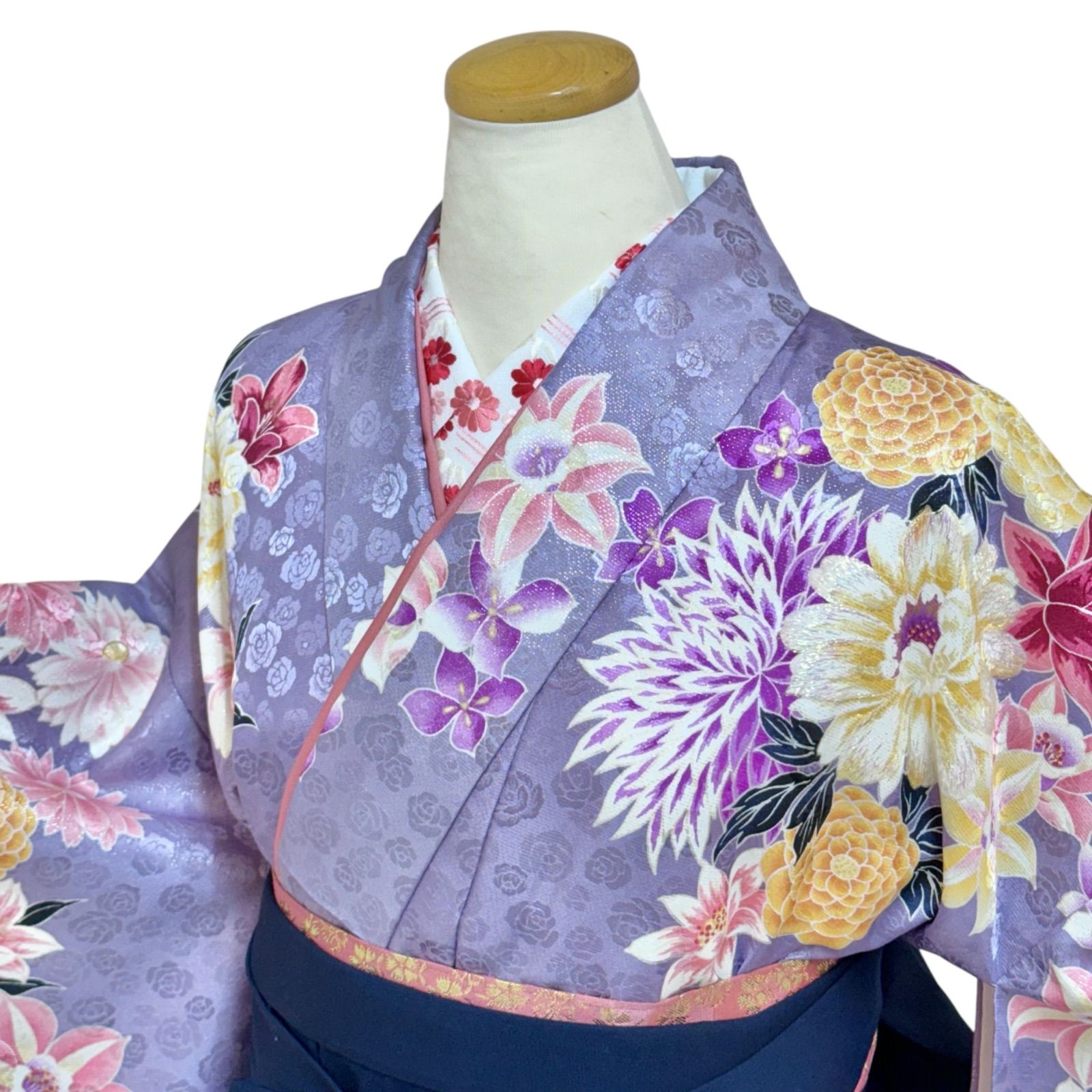 二尺袖 一尺八寸 小振袖 卒業式 薔薇 卒業袴 卒業着物 薄紫 花柄 刺繍 
