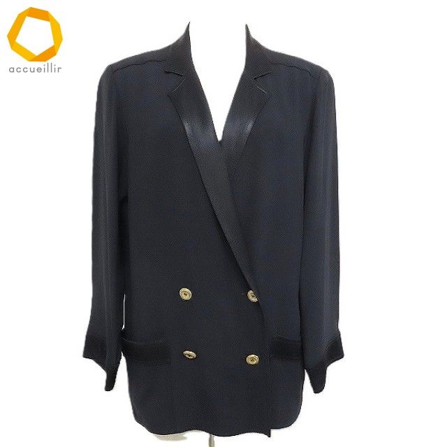 apc シャネル CHANEL ジャケット 34 黒 金ボタン ココマーク 薄手