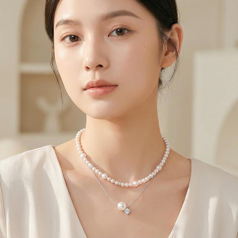 ◎⭐︎ 2連ネックレス　真珠　silver 貴金属　パール　ネックレス　遺品整理 新品】 [Ningnvshi] パール ネックレス レディース 2連 ネックレス