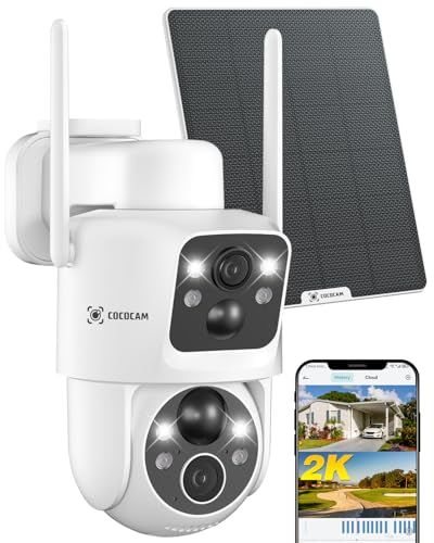 COCOCAM 2K 防犯カメラ 屋外 ソーラー デュアルレンズデュアルPIR