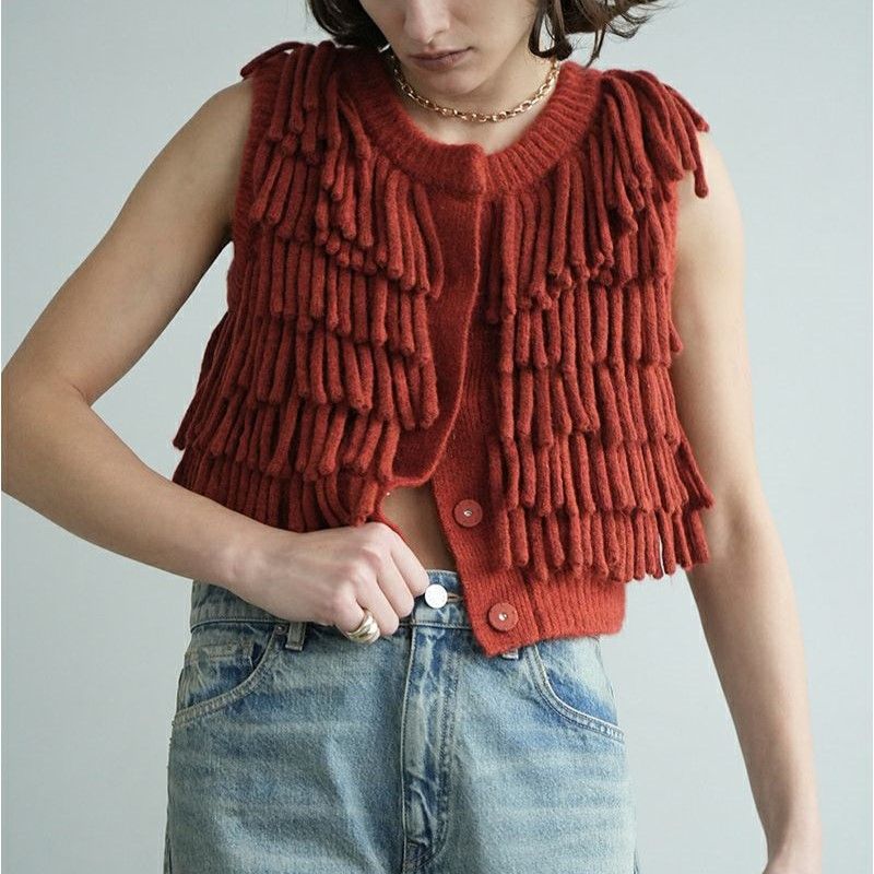 新品 CLANE クラネ 24AW W FACE FRINGE KNIT VEST ダブルフェイス