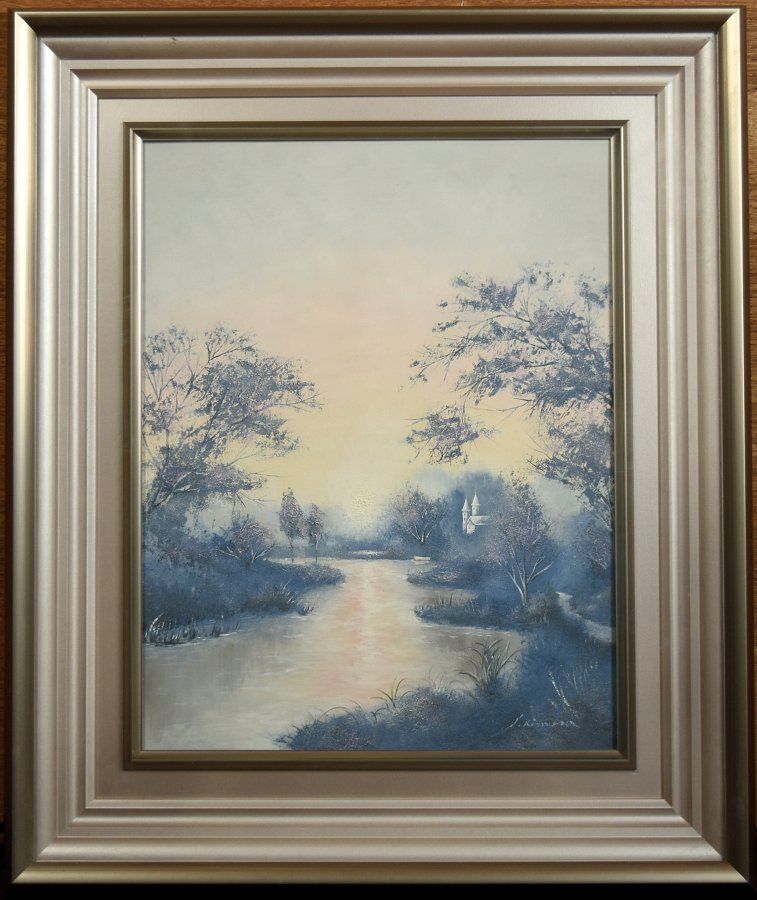 蔵A4836】木村茂 仮「水辺の古城」6号 油彩 現代美術協会会員 - メルカリ