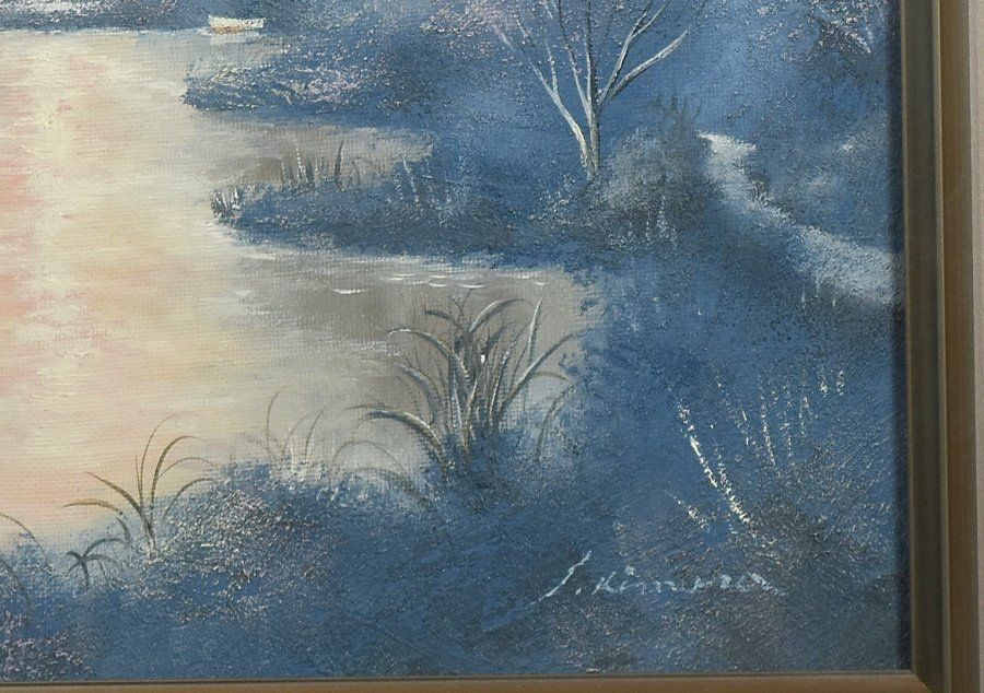 蔵A4836】木村茂 仮「水辺の古城」6号 油彩 現代美術協会会員 - メルカリ