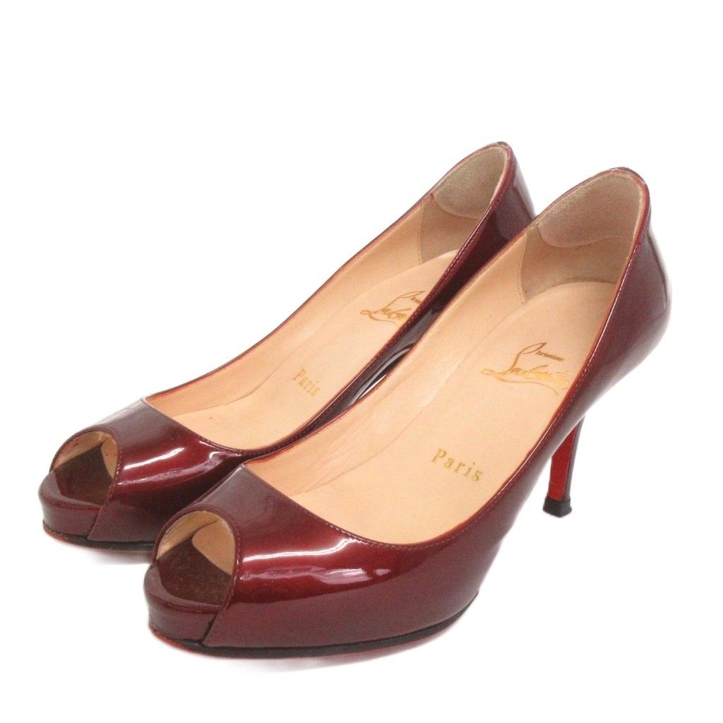 新品未使用 Christian Louboutin ワインレッド オープントゥ 新品未
