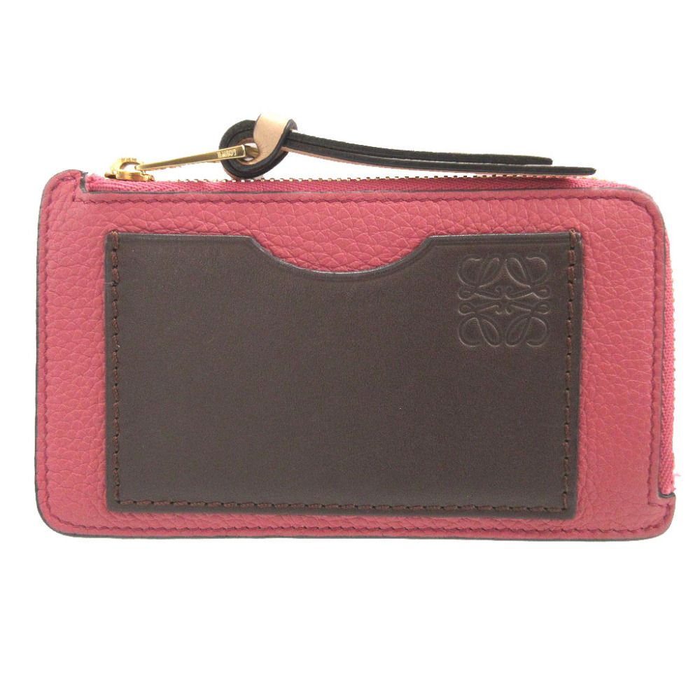美品 ロエベ アナグラム レザー ピンク ブラウン 茶 コインケース