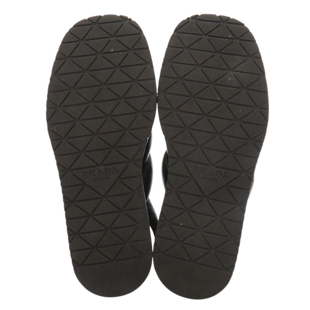 美品 プラダ ロゴ サイズ37 レザー ブラック サンダル 黒 1111 PRADA