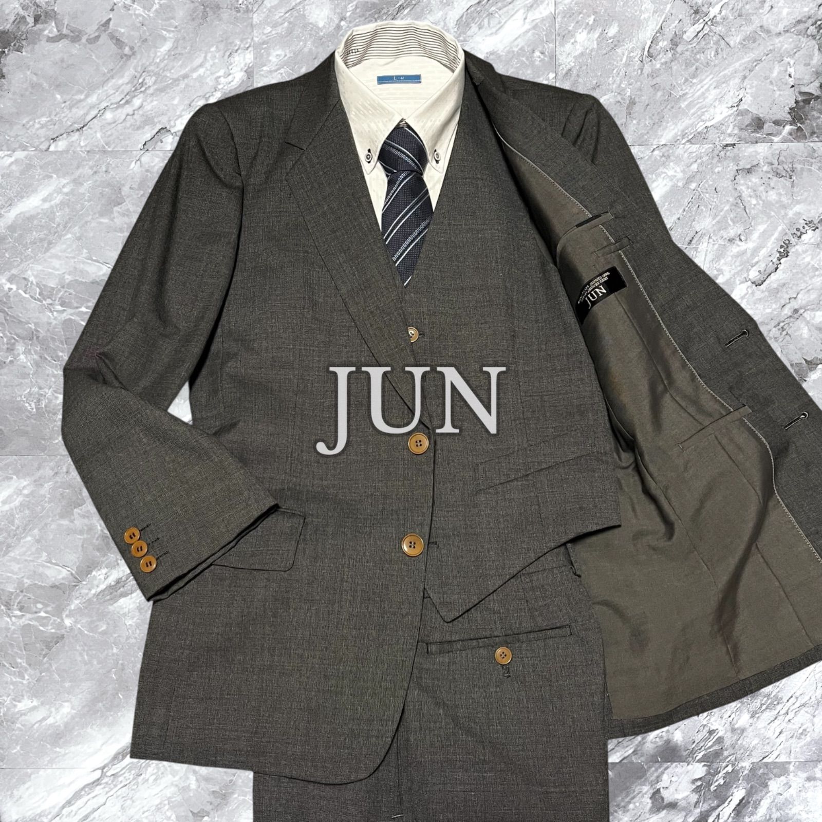 JUN ジュン 3ピース セットアップ スーツ ウール 2B 背抜き ノーベント