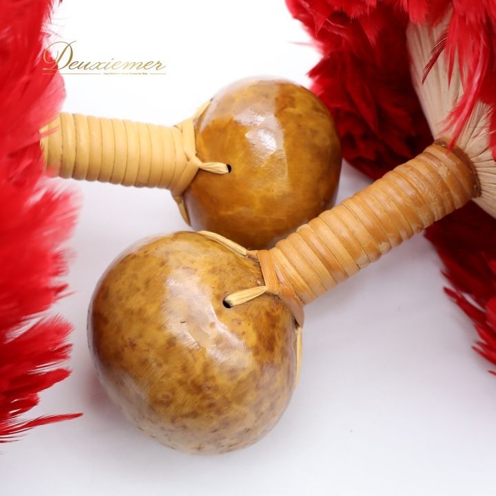 フラダンス ウリウリ マラカス 小物 レッド系 楽器 一体型 赤 黄 茶