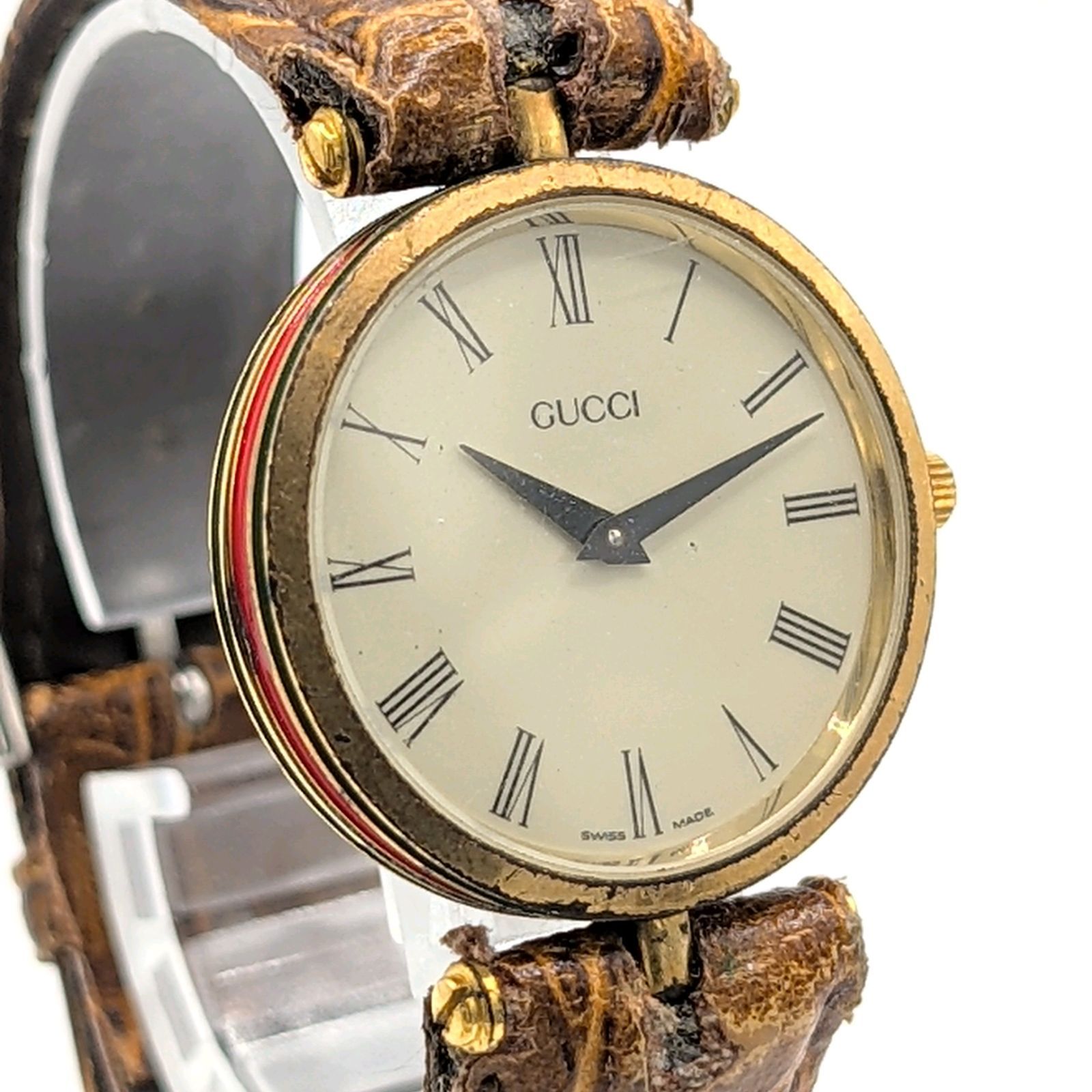 GUCCI Web Stripe Watch Ladies Quartz Round Gold Y2K 00S Vintage 