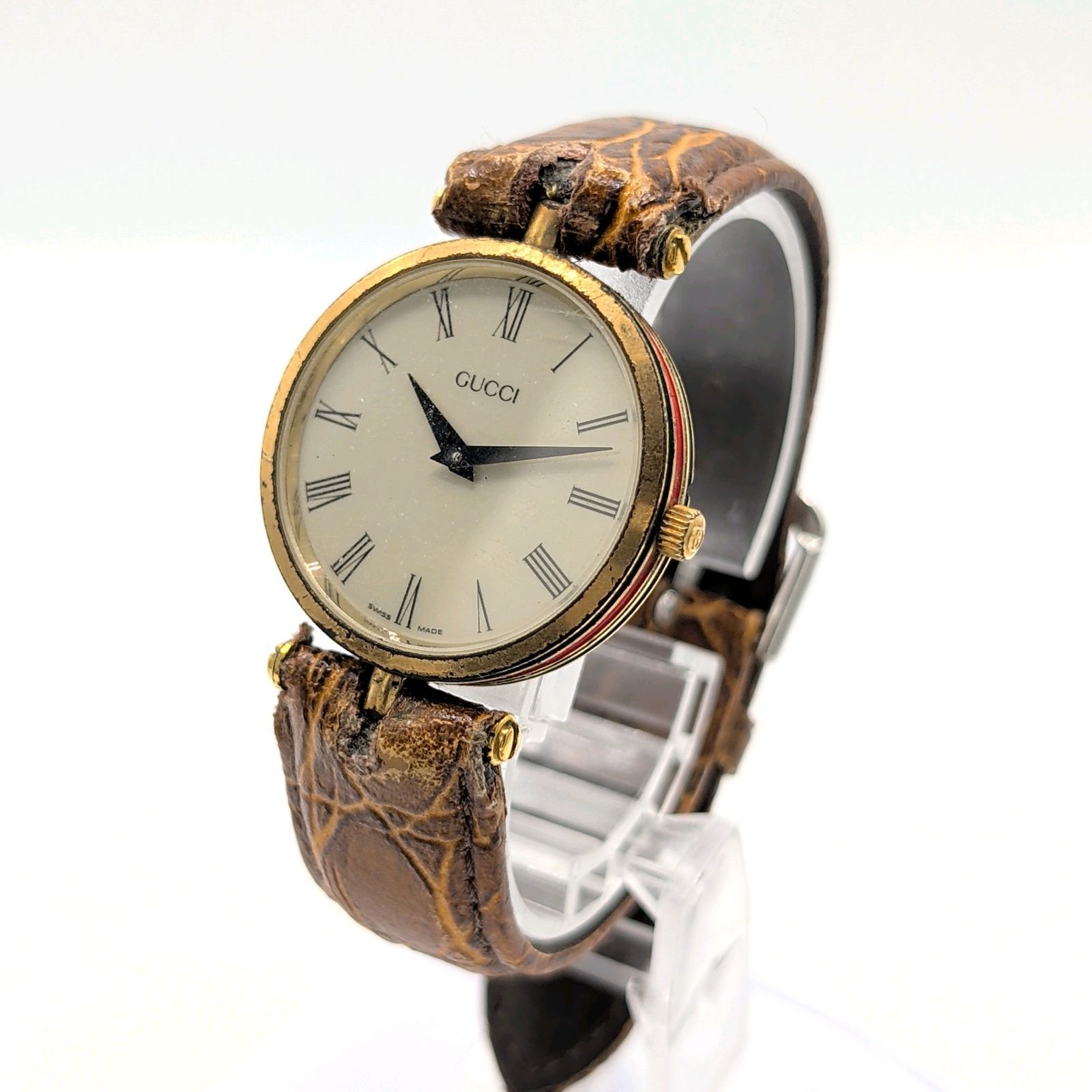 GUCCI Web Stripe Watch Ladies Quartz Round Gold Y2K 00S Vintage 
